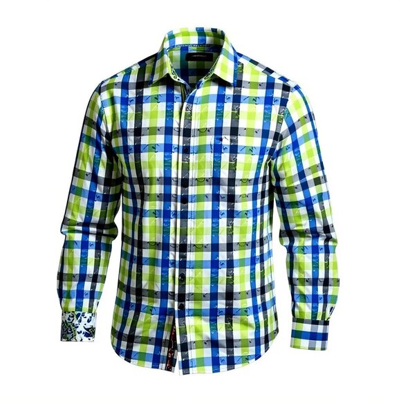 Robert Graham Slide Green Blue L/S Button Up Shirt Men's Flip Cuffs Size XL - Picture 1 of 15